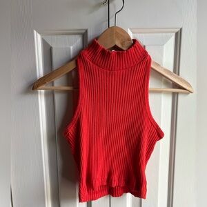 I.O.U. Vintage Women's Sleeveless Orange Ribbed Mock Neck Crop Top Size Large